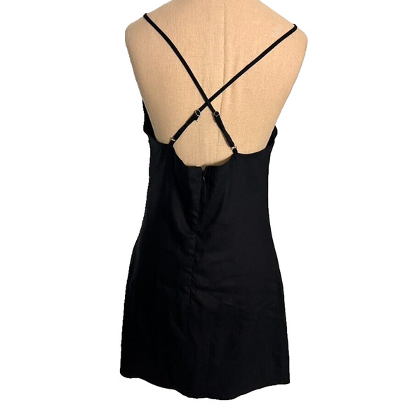 Forever Dress Womens Large Black Draped Linen Blend Black Mini Strappy Ruched - Picture 4 of 11